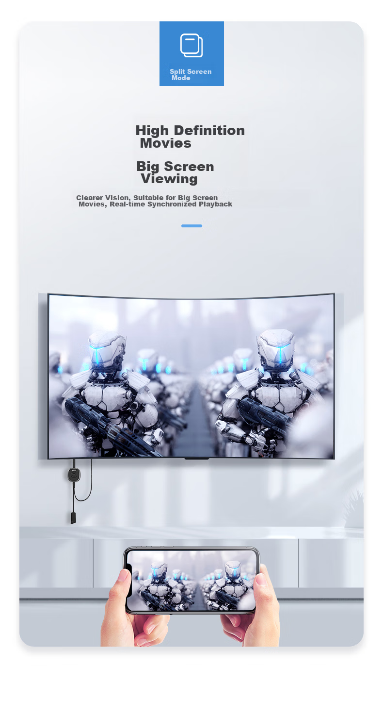 BIAZE Wireless Screen Mirroring Device for Mobile Phones, 4K HD Decoding HDMI Audio And Video Synchronization Transmitter, Compatible with Apple, Android, Huawei Phones, Computers for Connecting to TVs, Monitors, And Projectors 27