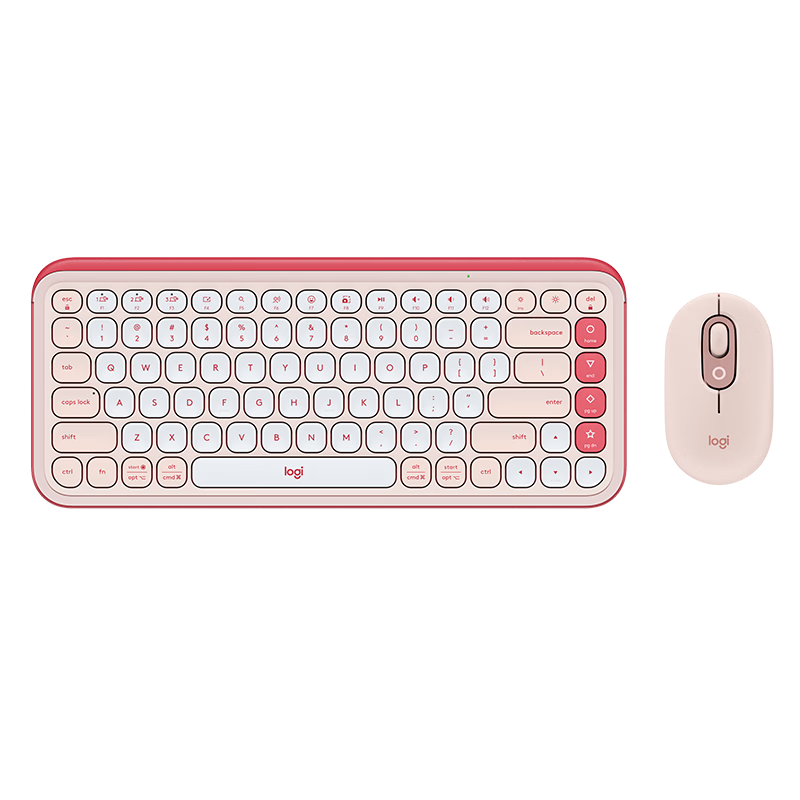 Logitech POP ICON COMBO Wireless Keyboard And Mouse Combo Set with Dual-Mode Connection, Customizable Buttons, Three-Device Pairing, Pink