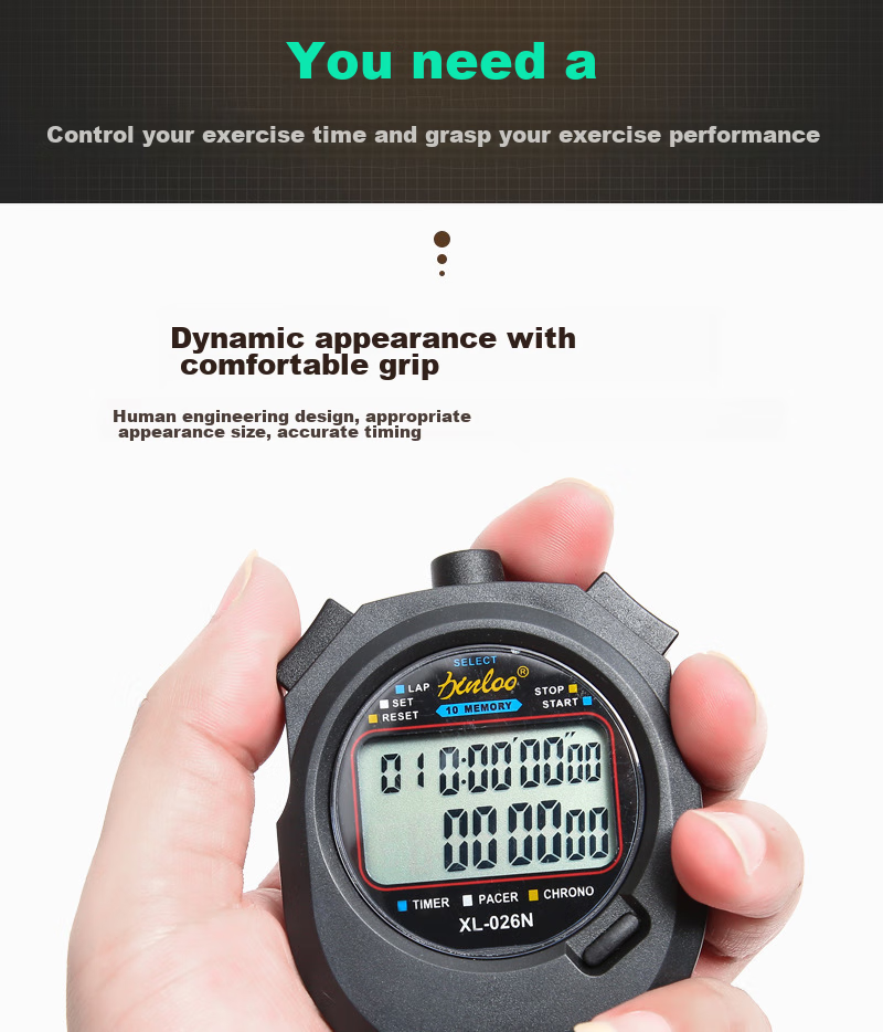 GEDUN Stopwatch Timer, Electronic Counter with 2 Rows And 10 Laps, Waterproof Sports Swimming Fitness Multi-Functional Timer for Competitions 3