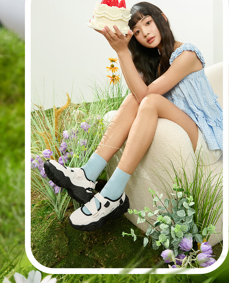 361° Women's Sports Shoes, Mengzua Spring And Summer Season, Velcro Retro Thick-Soled Mary Jane Sandals for Women, 682426707-4 6