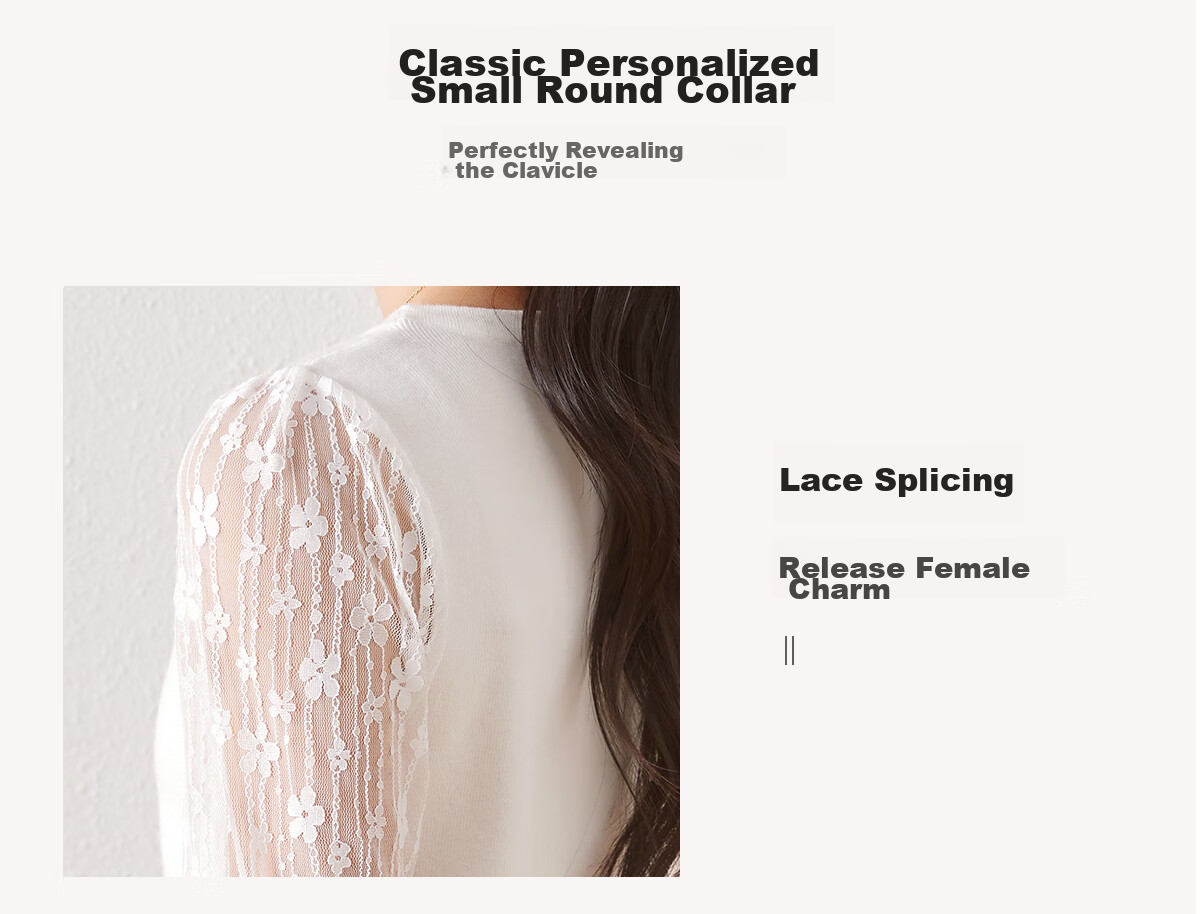 Chushen Thin Knit Sweater for Women, Fashionable Round Neck Elegant Lace Long-Sleeve Base Shirt Top S141Z3740 5