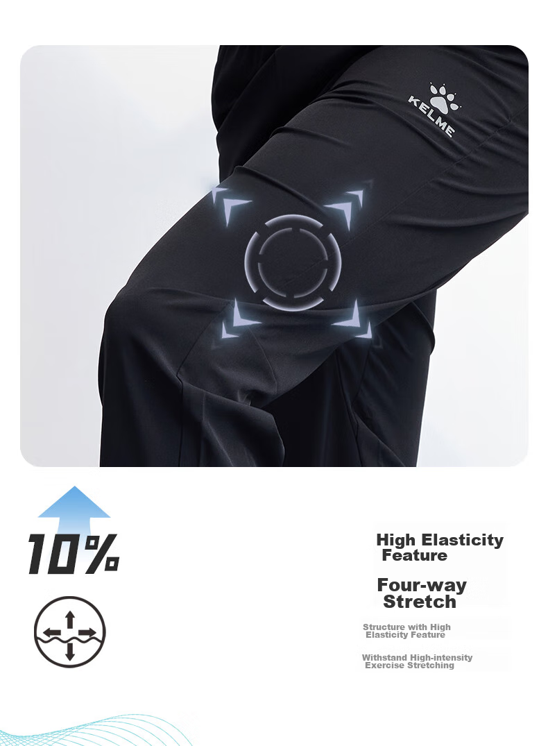 KELME Quick-Dry Sports Pants, Summer Lightweight Breathable Ice Silk Tapered Jogger Woven Casual Trousers, Black, Size L 7