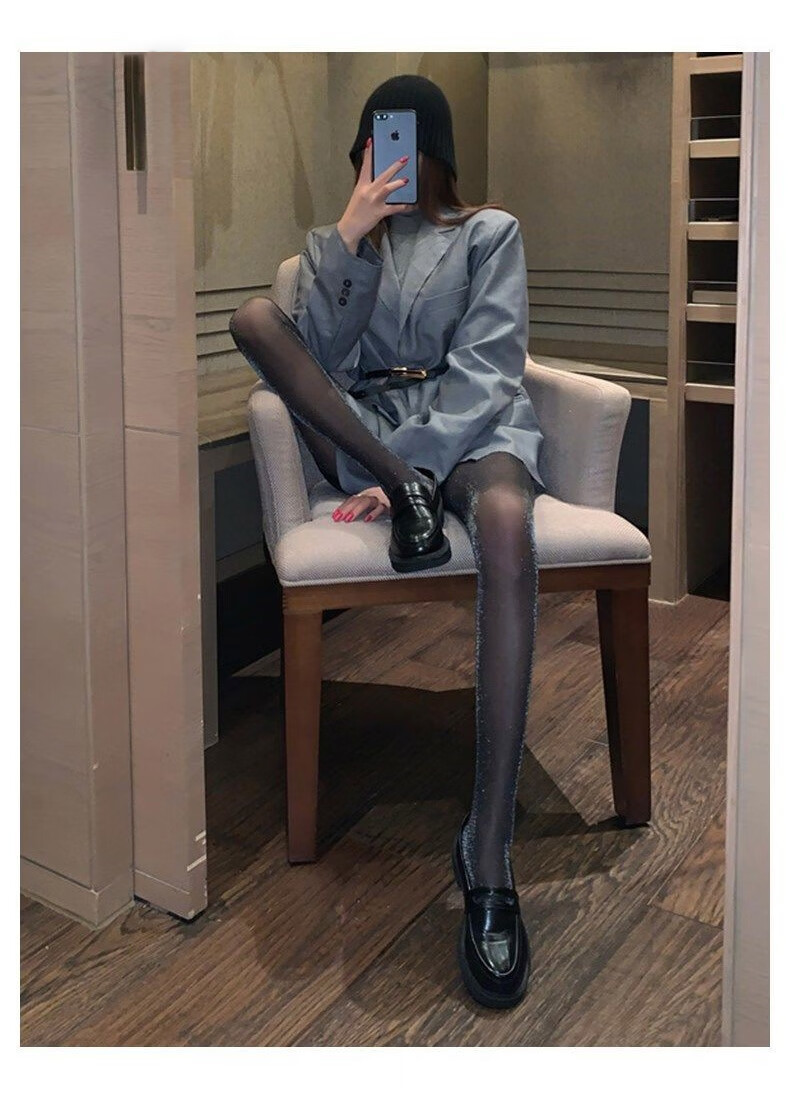 LangSha Ultra-Thin Sheer Stockings for Women, Sexy Black Silk Pantyhose, Seductive Pure Desire Style, Internet Celebrity Micro-Glitter Shiny Nude Color Pantyhose 5