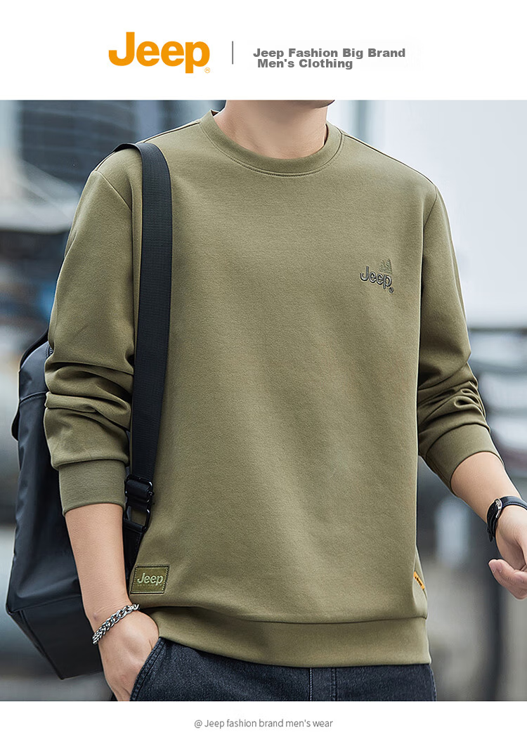 JEEP Sweatshirt for Men, Spring And Autumn Round Neck Long Sleeve T-Shirt, Loose Casual Clothing for Men, Black, XL 2