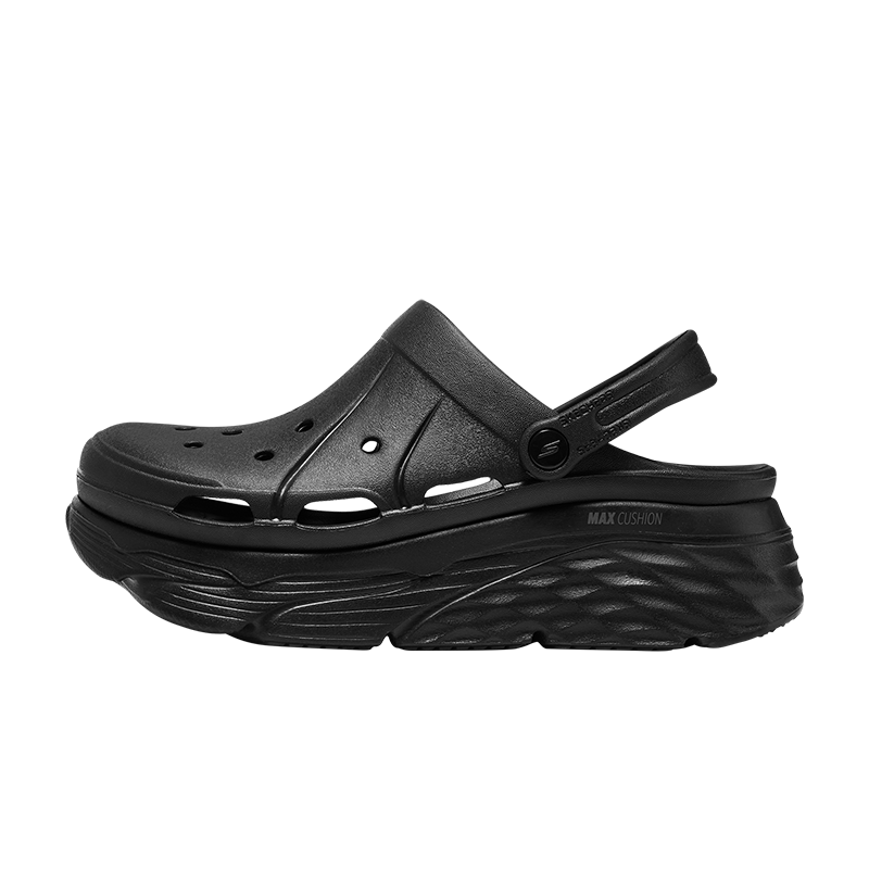 Skechers Spring And Summer Bubble Shoes, Thick-Soled Heightening Sandals, Hole Shoes, Slippers 111127, All Black/BBK, Size 39