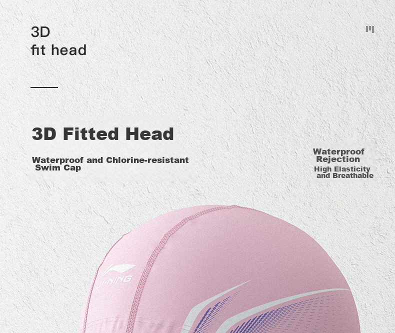 Li-Ning Swimming Cap, PU Waterproof, Long Hair Ear Protection, Comfortable Non-Binding, Fashionable Printed Coating for Men And Women, Swimming Cap 602-4 6