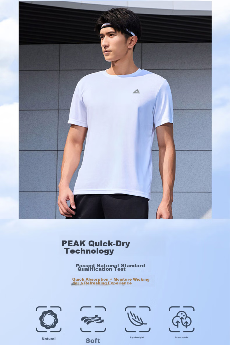 PEAK Short-Sleeve Men's Summer Quick-Dry T-Shirt, Breathable Running Top, Fitness Wear, Casual Sportswear, Sweat-Wicking Morning Jogging, Black 3
