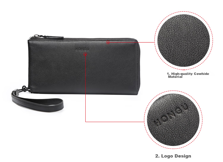 HONGU Handbag, Top-Grain Leather Men's Clutch, Long Wallet for Men, Gift Box Packaging, Birthday Present 6