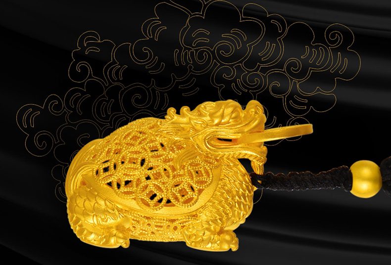 【520礼物】蒂蔻 黄金吊坠男士款足金999招财金钱龙龟古法金器把件