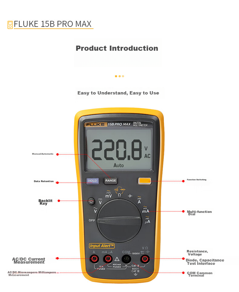 FLUKE F15B PRO MAX Digital Multimeter, Handheld Multi-Function Meter, Ammeter, Instrument F15B+ 13