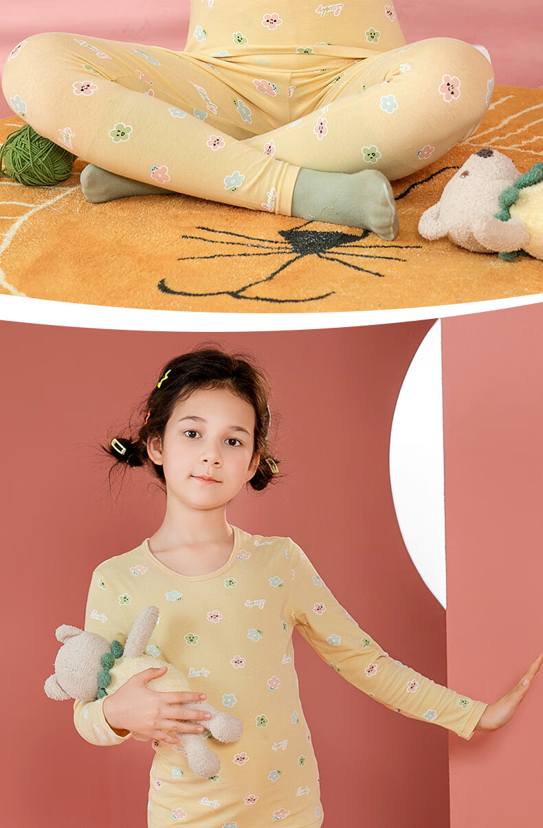 Fenteng Children's Thermal Underwear 7A Antibacterial Long Sleeve Pullover Autumn Pajama Set for Older Kids 45