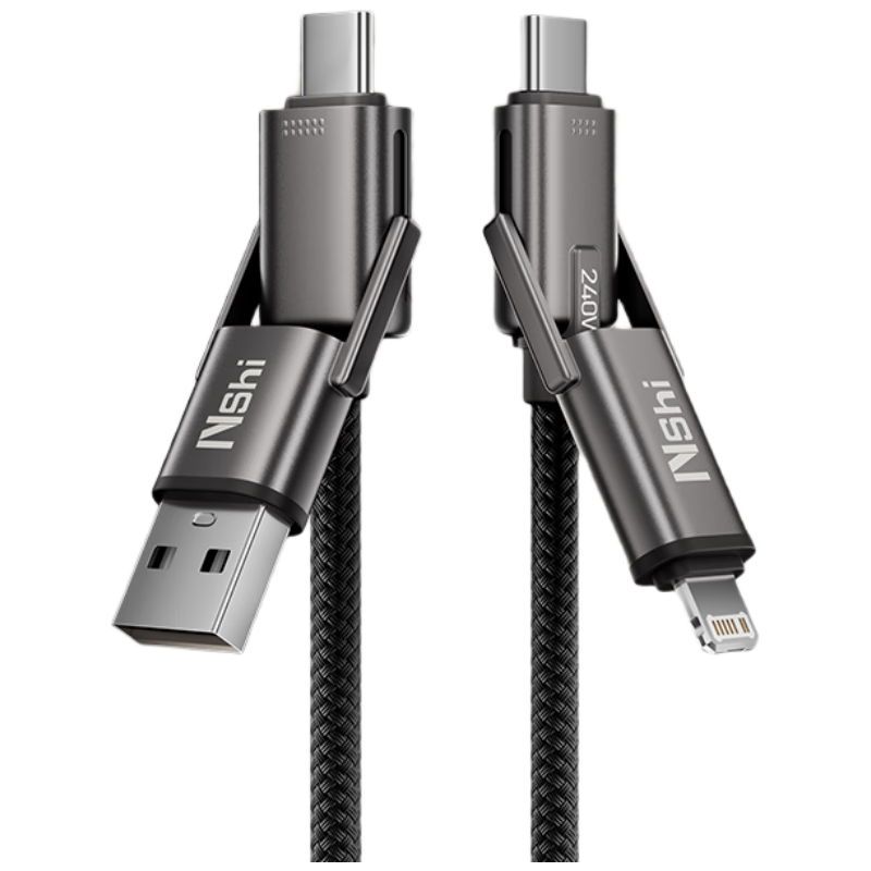 Nengshi Four-In Data Cable, Type-C Multifunctional Charging Cable, PD Dual-Head 240W Fast Charging, Suitable for Apple IPhone, Huawei, Xiaomi IPad/tablet/laptop, 1.5 Meters, Black