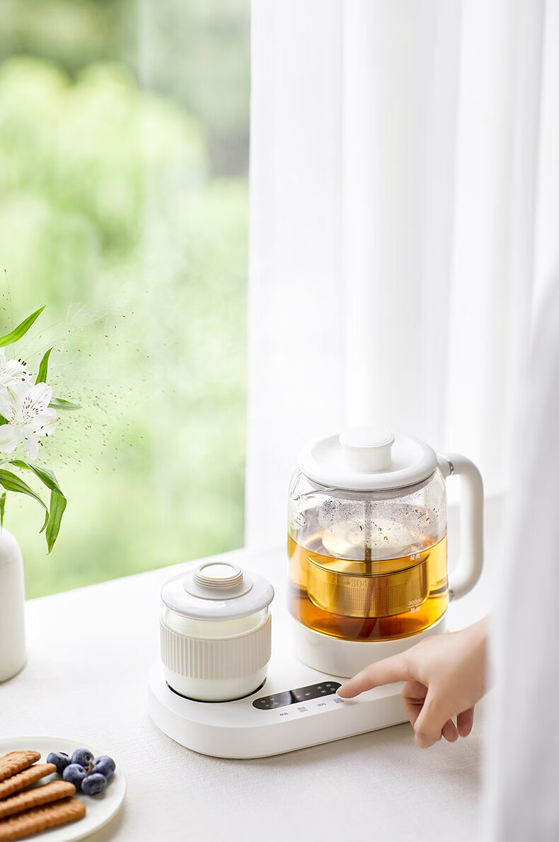 Olayks Instant Mini Health Pot Set Flower Tea Kettle 0.8L Office Heating Thermostat Coaster 2-in-1 Small Electric Kettle Tea Maker for One 2