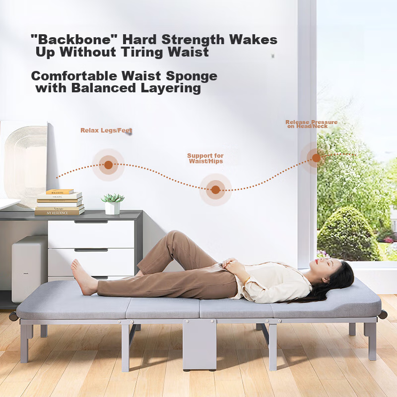Restar Folding Bed, Single Office Nap Bed, Accompanying Care Bed, Simple Bed for Siesta, Four-Fold Wooden Board Bed, 70cm