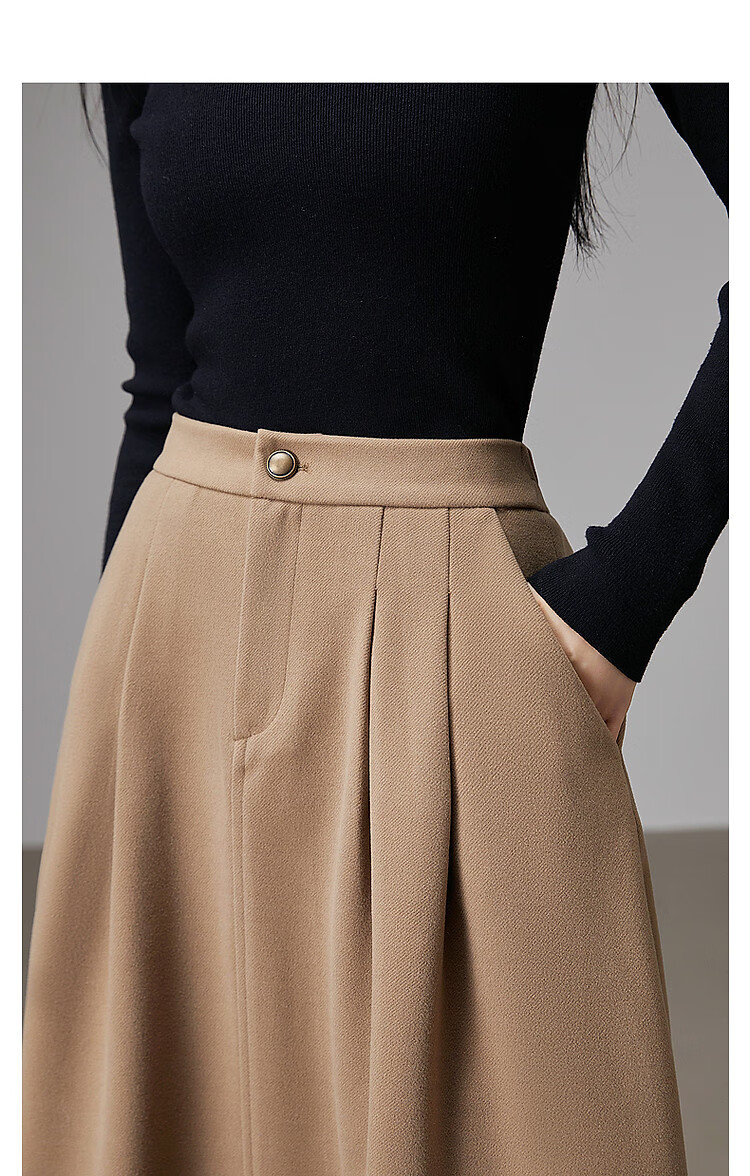 Dme A-Line Skirt, Winter Commute Mid-High Waist Solid Color A-Line Skirt Casual Midi Skirt, Black, M 10