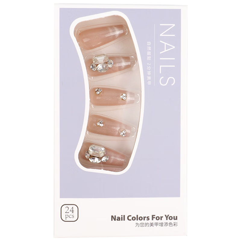 Meifuyu Nail Stickers, Wearable Nails (Shiny Cat Eye), Long Fake Nails, Jelly Gel, Removable, with Tools, MF8249