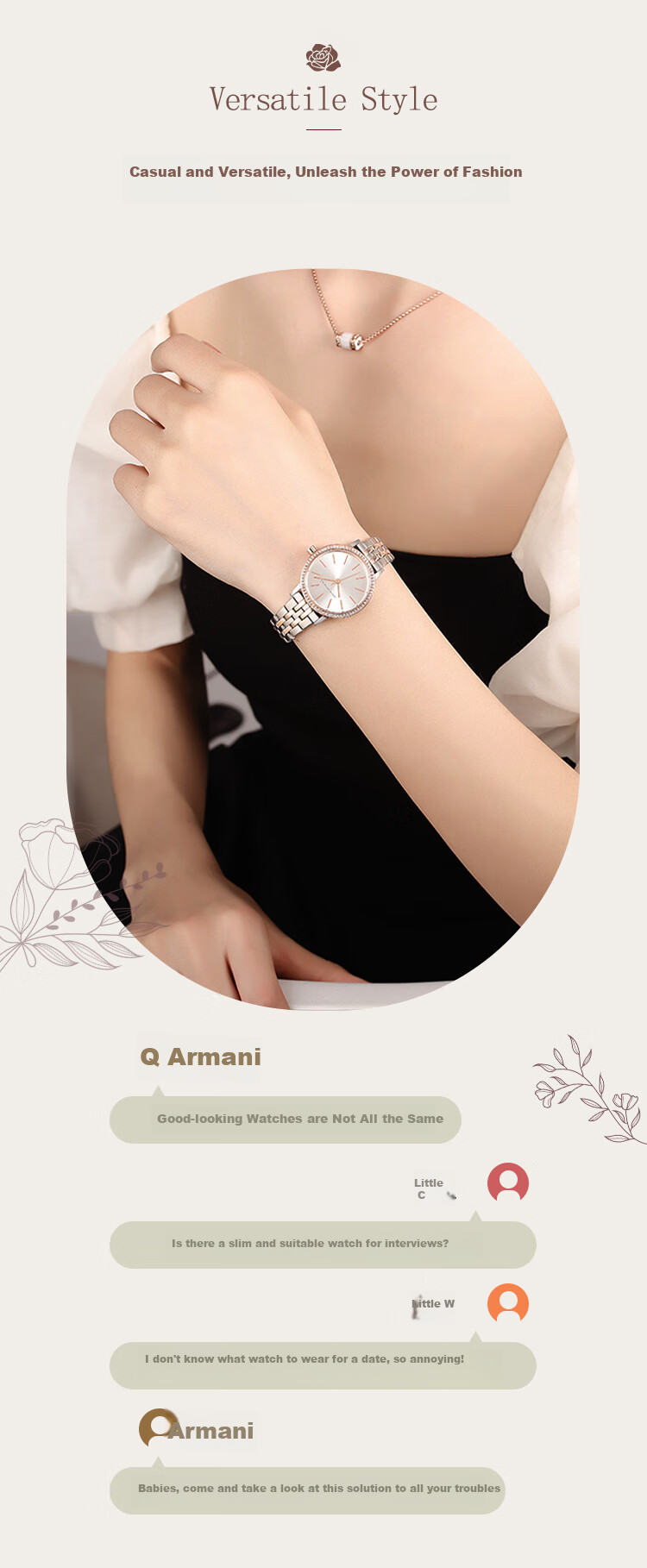 ARMANI EXCHANGE Women's Steel Strap Watch with Diamond Accents, Quartz Movement, Western-Style Wristwatch, Birthday Gift for Girls, AX5542 3