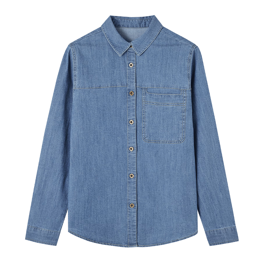 Dme Distinctive Single-Pocket Denim Shirt for Women, Medium Denim Blue, Size S