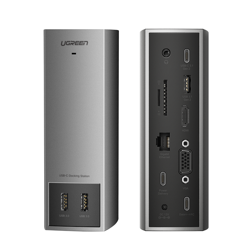 UGREEN Type-C Desktop Vertical Expansion Dock, USB-C to HDMI/VGA Converter, Gigabit Ethernet Port, 4K Dual-Screen Adapter, Multifunctional Hub, Suitable for Laptops And Tablets