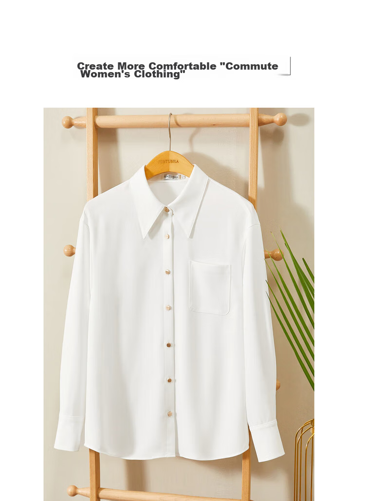 Sentubila Business Casual White Shirt for Women, Spring And Autumn Professional Formal Wear, Glossy Metal Button Long-Sleeve Blouse Top 2