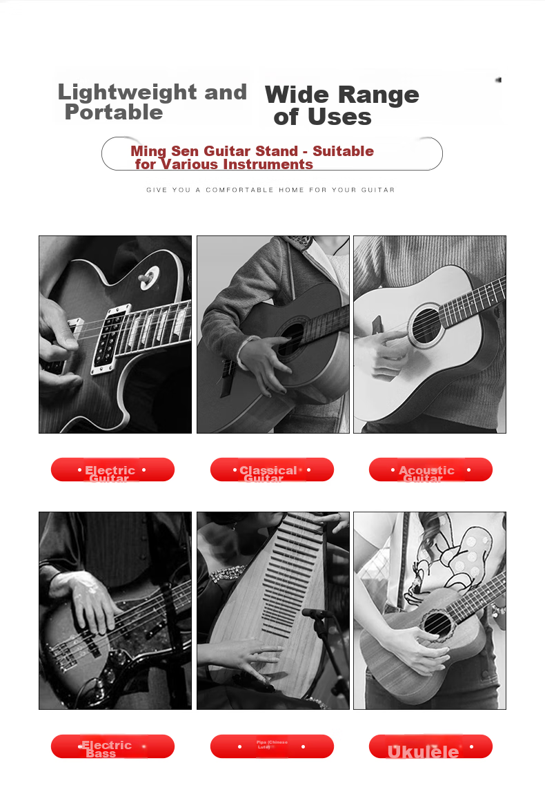 Minsine Guitar Stand A Frame Floor Stand for Lute, Ukulele, Electric Guitar And Bass Universal Support Stand 2