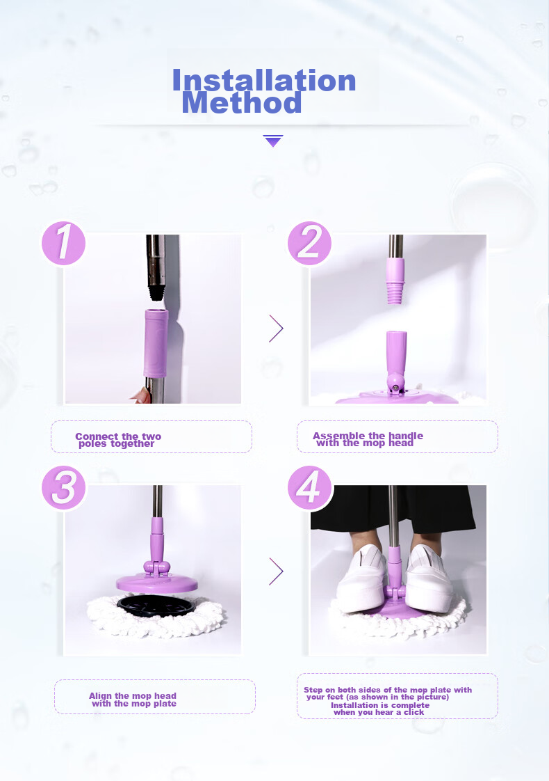 MIAOJIE Rotating Mop with 2 Heads, 27cm Handle Length 130cm, Lazy Household Use, All-In No Hand Washing Required, Wet And Dry Dual-Use, Absorbent with Bucket 7