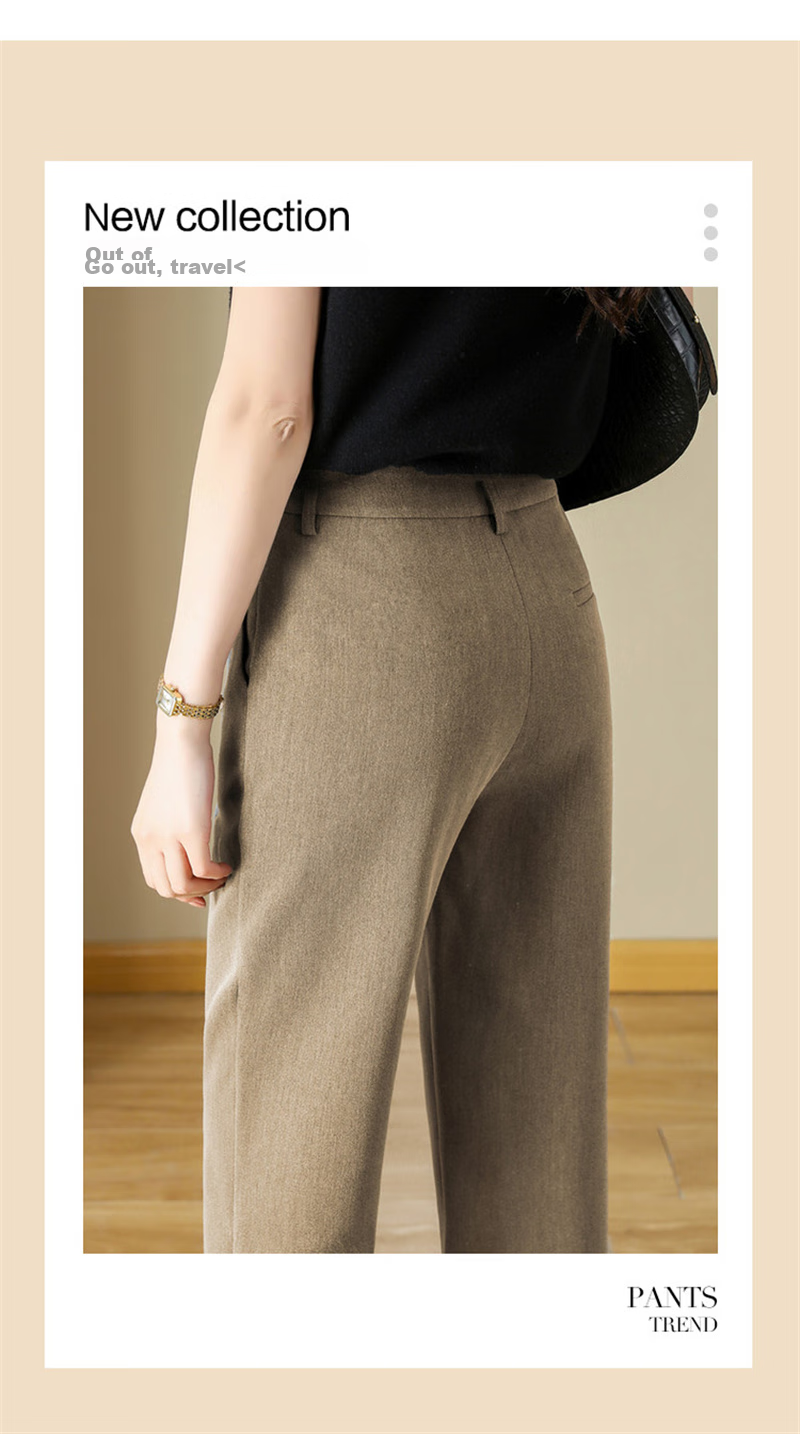 Dme Cropped Pants for Spring And Autumn, New Straight-Leg Suit Pants with Fake Pockets, Casual Trousers for Women, Khaki, S 1
