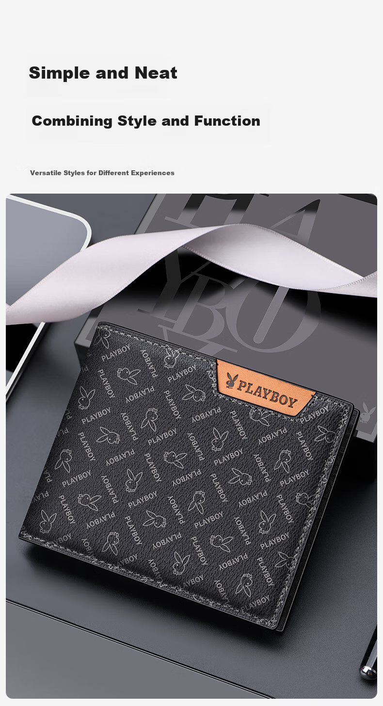 PLAYBOY Wallet, Men's Business Casual Short Horizontal Style, Card Holder, ID Card Holder, Bill Holder, Leather Wallet, Birthday Gift Box for Boyfriend 5