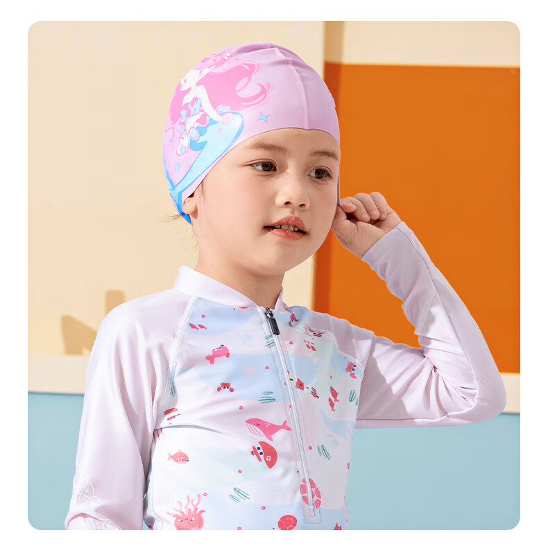 361° Children's Swim Cap for Girls, Non-Binding Silicone High-Elastic Comfortable Long Hair Baby Swimming Training Equipment Cap 6