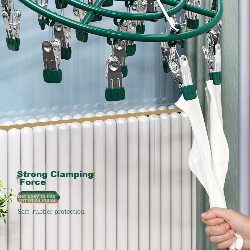 Jingxun Clothes Hanger with Sock Clips, 24 Clips Solid Multi-Head Drying Clips Multifunctional Windproof Sock Clips Round Gree