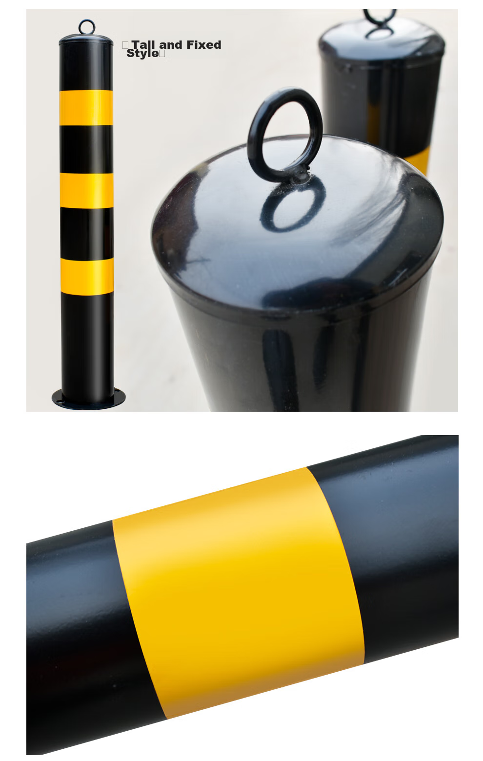 QL Steel Pipe Warning Post, 75cm Isolation Road Bollard, Vehicle Barrier, Crash Barrier, Crystal Grid Reflective Post, Fixed + Screws 7