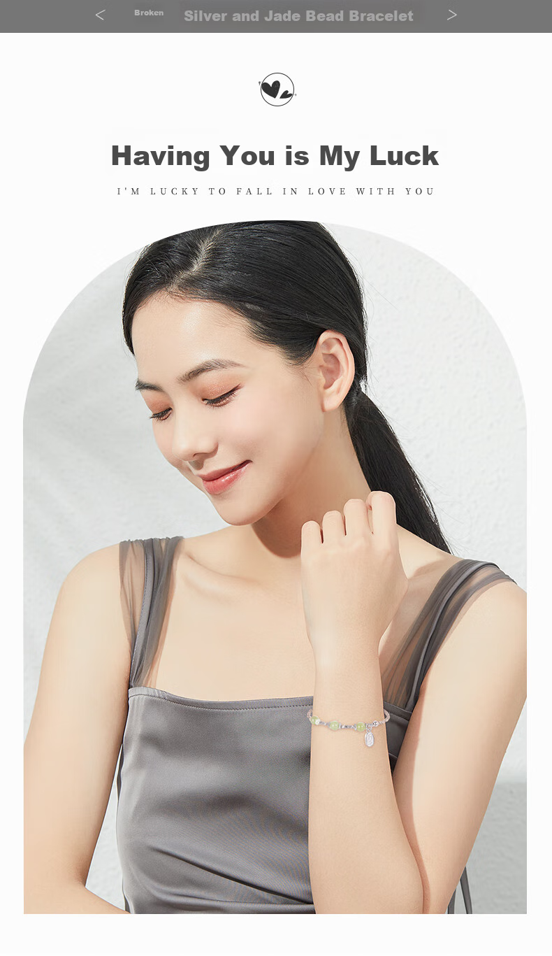 Sino Gem Mid-Autumn Festival Gift for Girlfriend, Silver Bracelet with Crushed Silver Beads And Jade Bead Bracelet, Mid-Autumn Festival Gift for Girlfriend 3