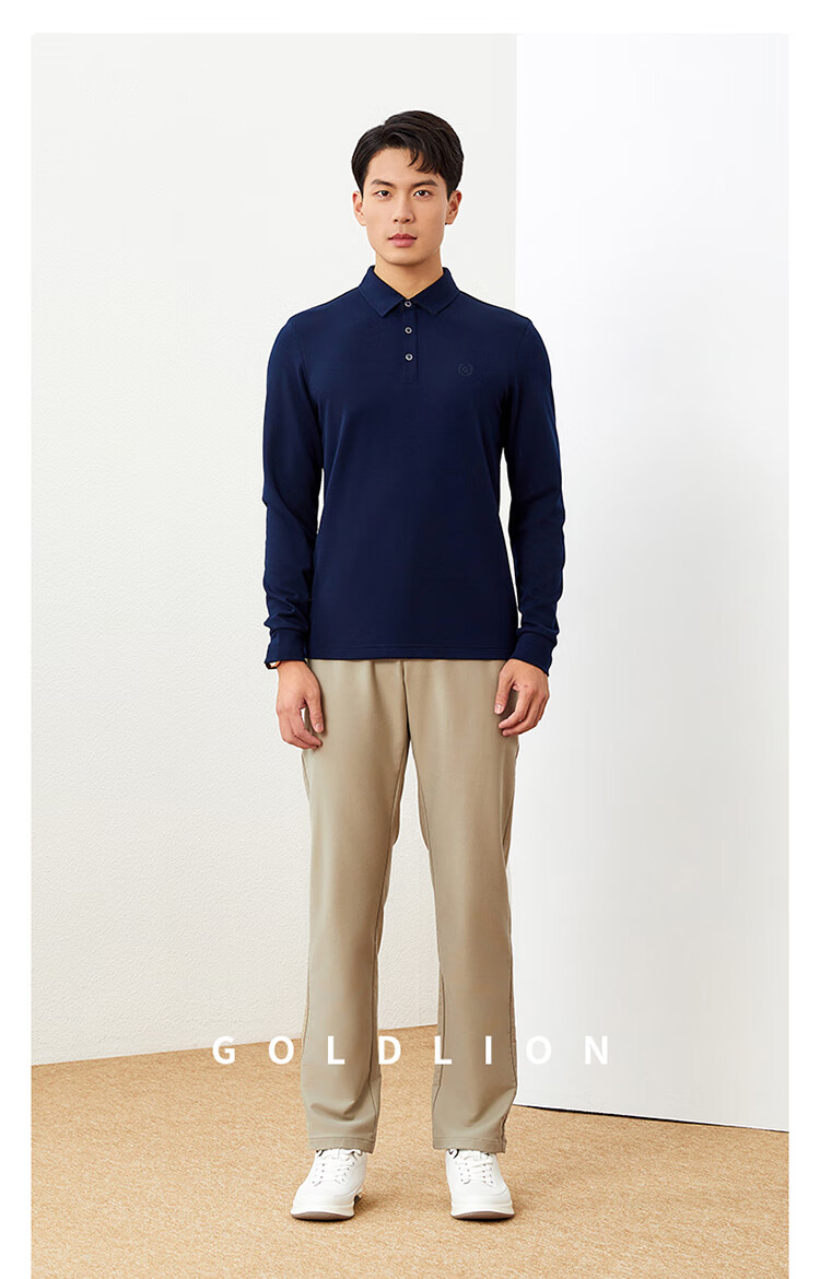 Goldlion GY [Contains Wool] Men's Long-Sleeve Polo Shirt, Spring And Autumn Men's Clothing, Soft Seamless Top, Black, 2XL 7