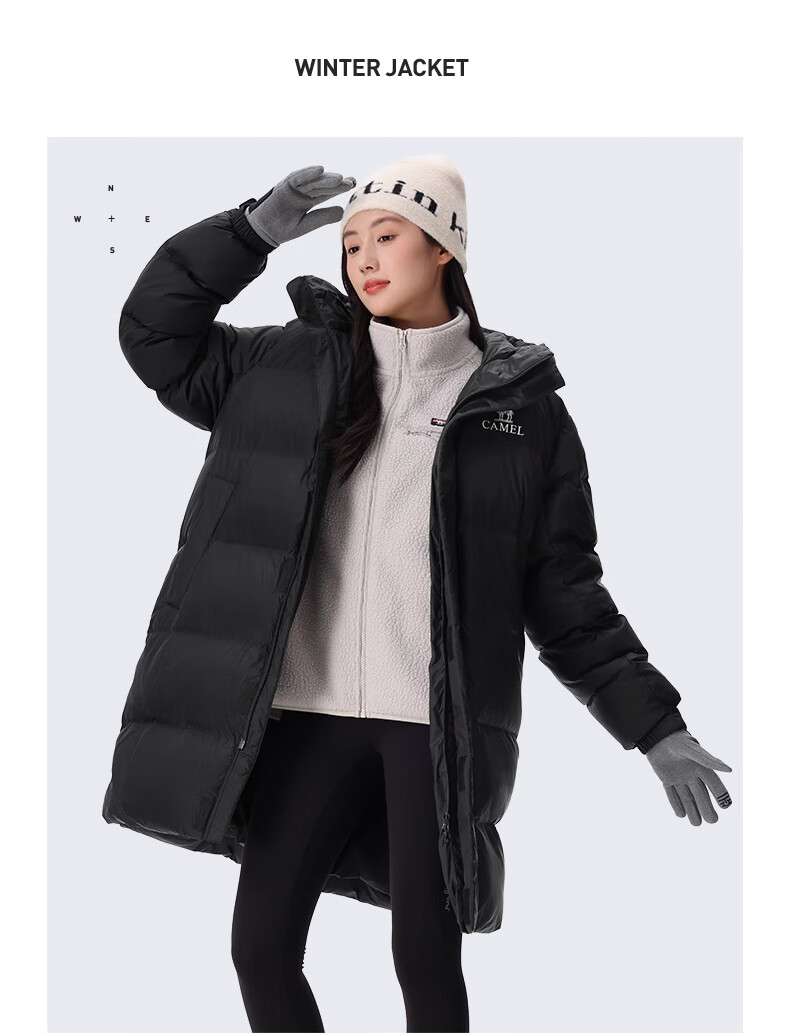CAMEL Women's down Jacket, Mid-Length Warm Hooded Puffer Coat, down Outerwear, 734CAPN604 L 30