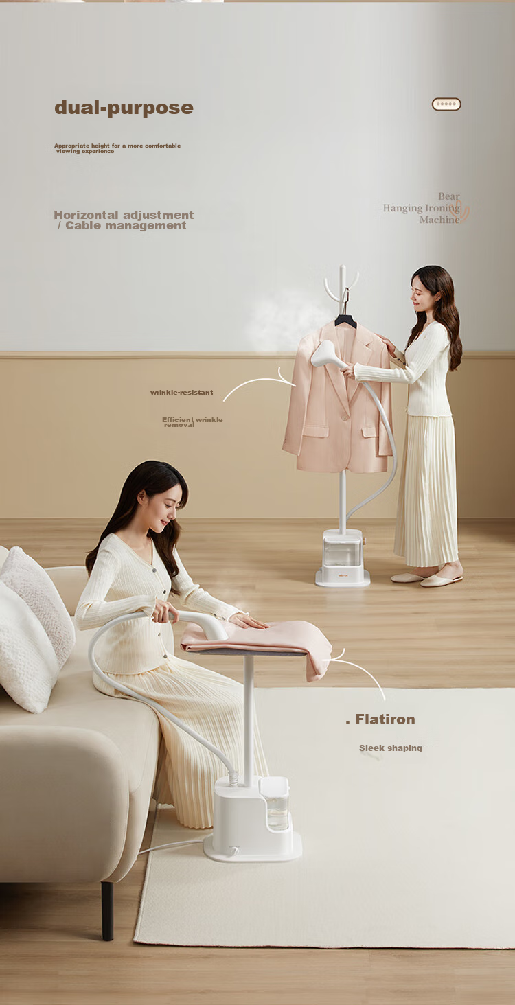 Bear Upright Garment Steamer, 40g/min High Steam Output, 1.8L Large Water Tank, Home Use Ironing Machine, Handheld Steam Iron, High Power, Group Purchase (Ironing Board Not Included), GTJ-T20F1 12
