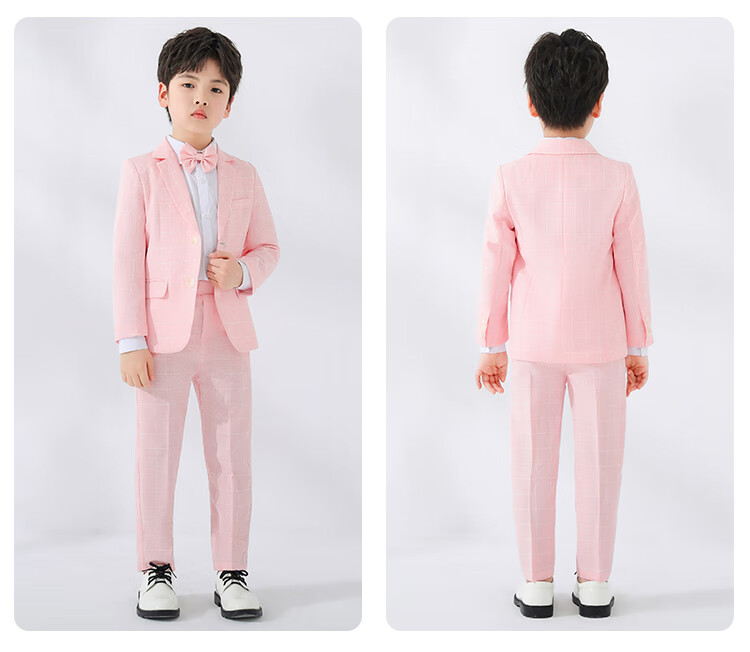 LUOBOBEIBEI Boys' Suit Set, Children's Formal Wear for Spring And Autumn, Plaid Suit, Flower Boy Birthday Outfit, Blue Four-Piece Set, Size 110 13