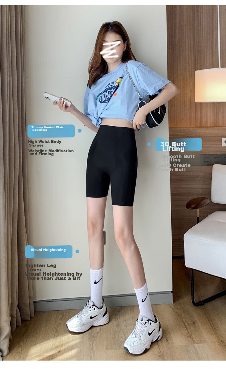 LangSha High-Waisted Tummy Control And Butt-Lifting Shorts for Women, Thin Seamless Shark-Shaped Floating Safety Shorts, Knee-Length Undershorts 15