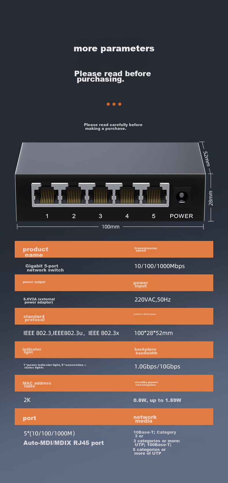 KeepLINK KP-9000 5-Port Gigabit Switch, Enterprise-Grade, for Home And Dormitory Use, Security Monitoring Network Splitter, Hub, Flow Divider/Unit 8