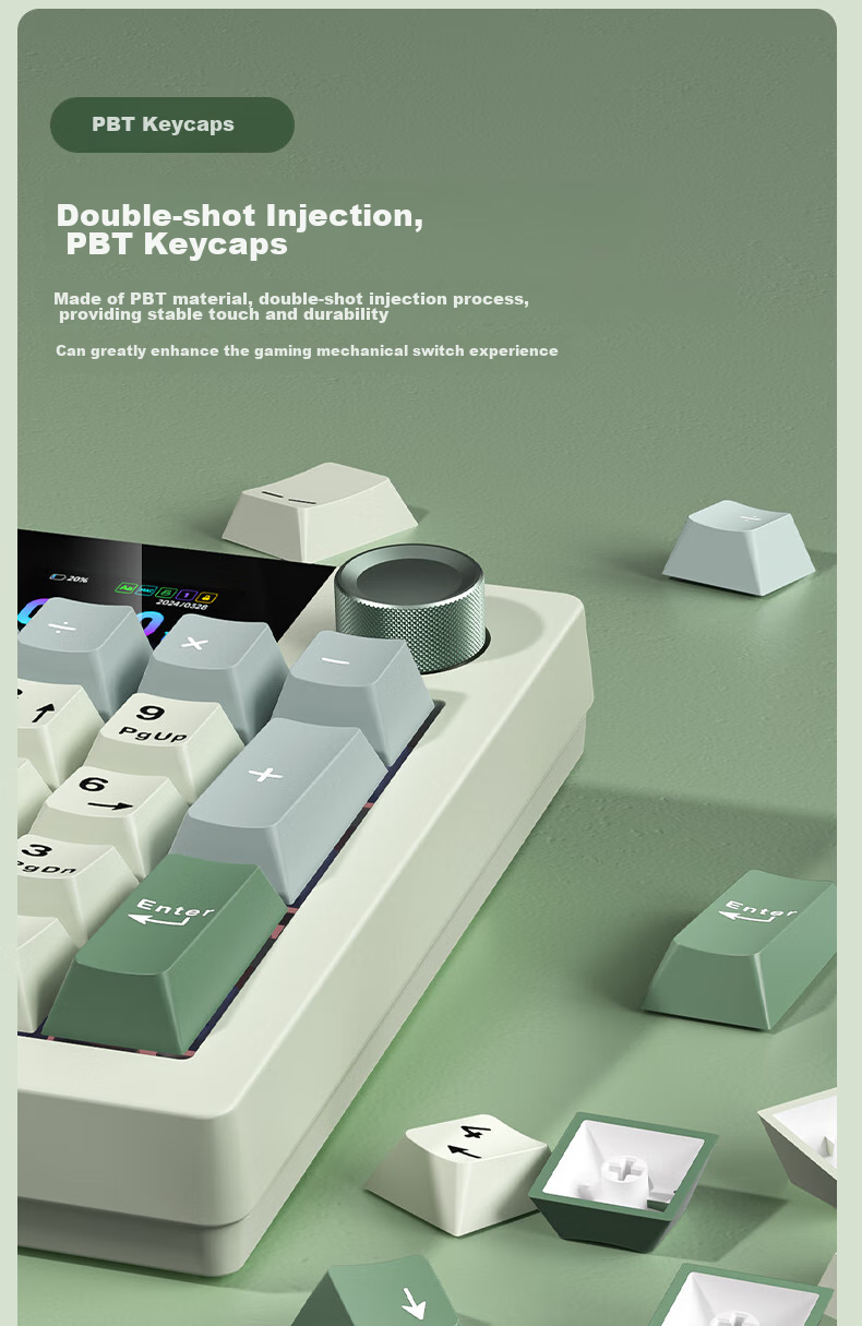 Langtu LT95 Mechanical Keyboard, Wired/wireless/Bluetooth Triple-Mode, 95-Key Gaming And Office Computer Keyboard with LCD Color Screen, RGB Lighting Effects, Green Micro Macaron Switches 15