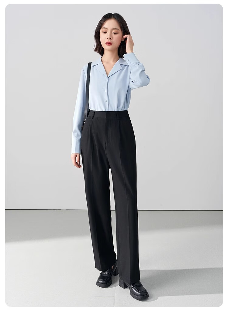 Bodexiaojie Women's Formal Suit Pants, Straight-Leg Trousers for Petite Figures, Professional Interview Attire, Black Dress Pants, Size S 19