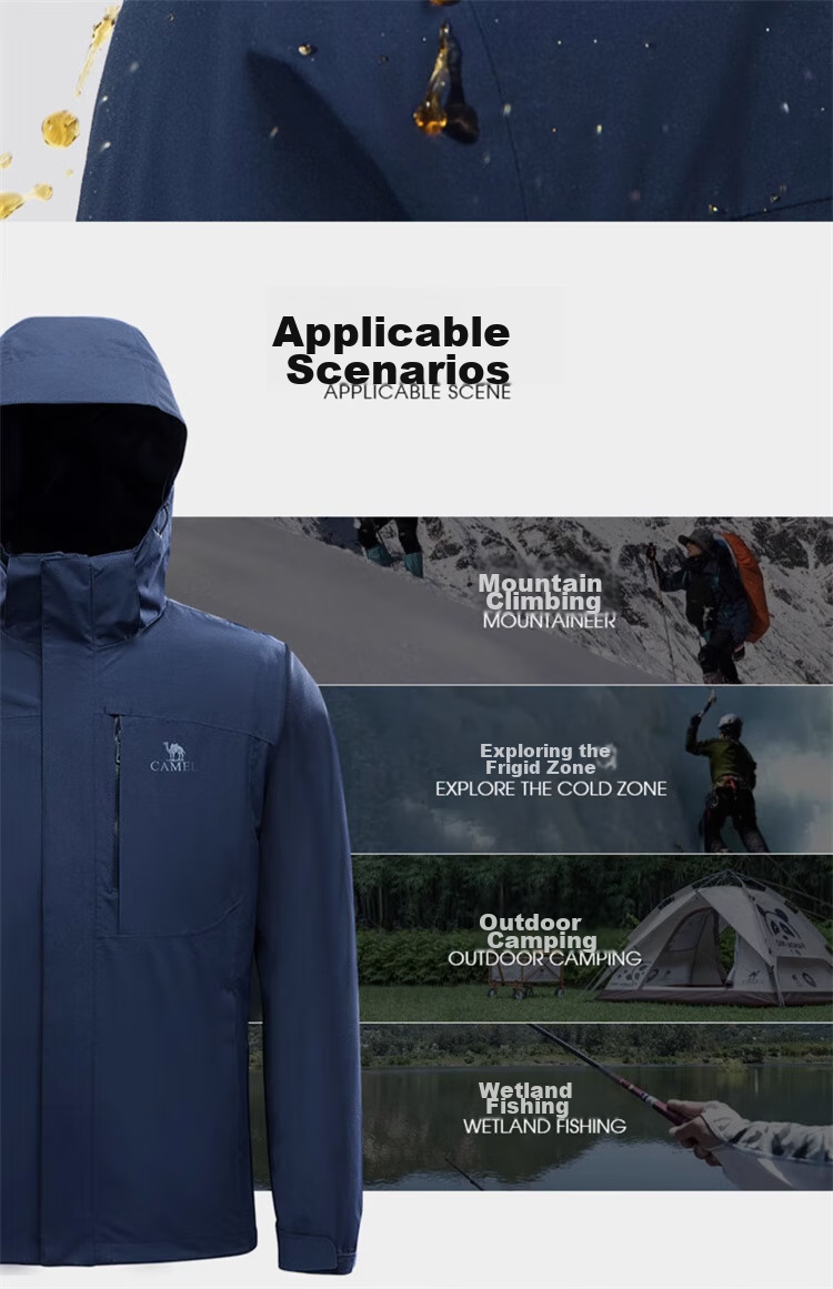 CAMEL Men's Three-In Jacket with Detachable Fleece Inner Layer, Triple Protection Coat A1W231121AX 8