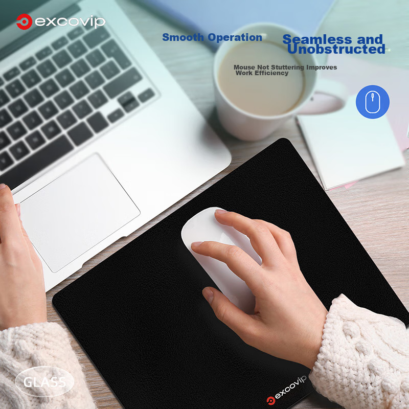 EXCO Solid Color Glass Mouse Pad, Gaming Photovoltaic Mouse Pad, Hard Keyboard Desk Pad, Computer Office Laptop Small Size Mat 250*200mm, Black 0179 8