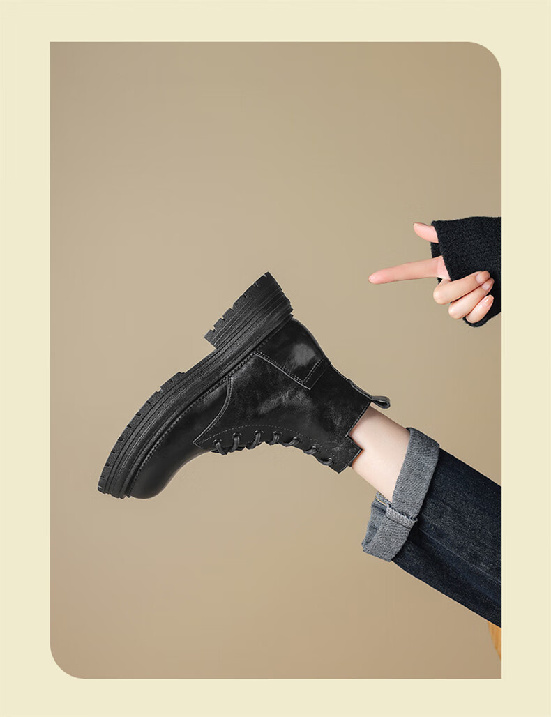 DAPHNE Black Martin Boots for Women, Autumn And Winter Fleece-Lined Thick-Soled Heightening 2025 New Style Boots, British Style Low-Cut Ankle Boots 7