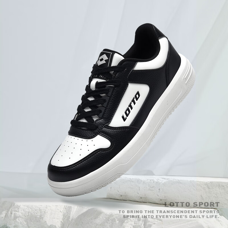 LOTTO Low-Top Breathable Casual Sneakers for Men, Versatile Lightweight Soft-Soled White Shoes, Model 8072, White/black, Size 43