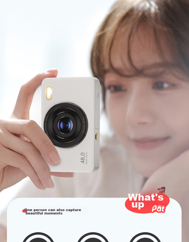 BENJIE Digital Camera, CCD Student Point-And Camera with Image Stabilization, COMS High-Definition Mini Entry-Level Camera, Quick Direct Transfer, 2.4-Inch IPS Screen, 32GB White 15
