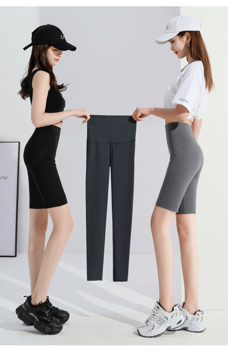 LangSha Shark Shorts, Knee-Length Leggings for Women, High-Waisted Tummy Control And Butt-Lifting Cycling Shorts, Yoga Pants, Gray, Size M 13