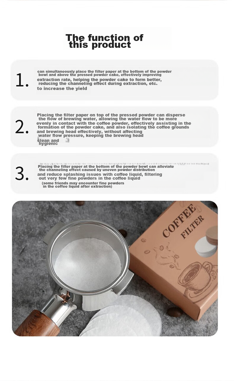 YIJUKE [100 Pieces] 60mm Moka Pot Filter Paper No. 6 Italian Coffee Maker Handle Powder Bowl Round Filter Paper 4