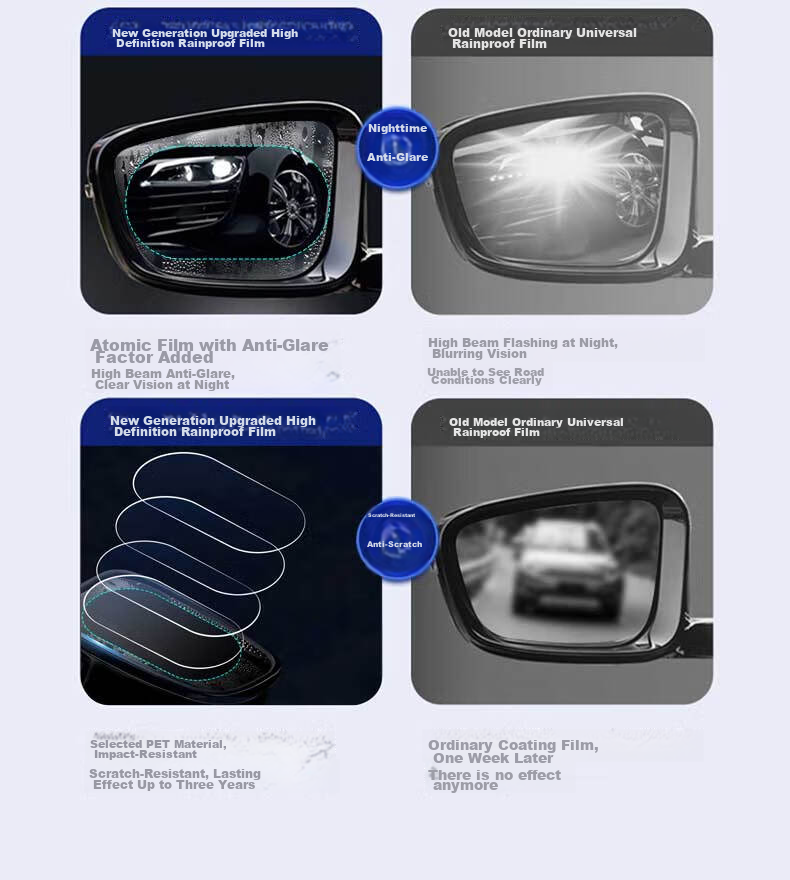 Zhunhang Car Rearview Mirror Rain Film, Reversing Mirror Waterproof Sticker, Side Window Anti-Fog And Anti-Glare High-Definition Water Repellent Film, Universal Fit 4