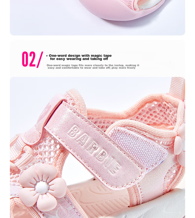 Barbie Children's Sandals, Summer Kids' Sandals with Small Floral Decoration, Closed-Toe Beach Sandals for Girls, DA5920, Light Purple, Size 28 8