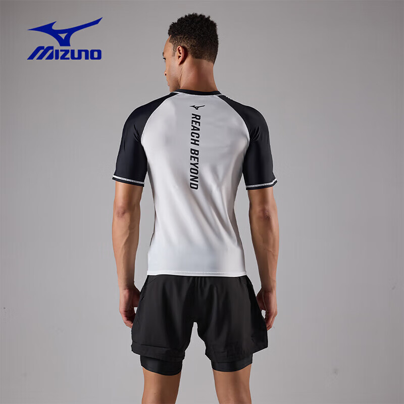 MIZUNO Men's Short Sleeve Swimwear Plus Size Quick-Dry Beach Surfing Top AB108 Black 3XL